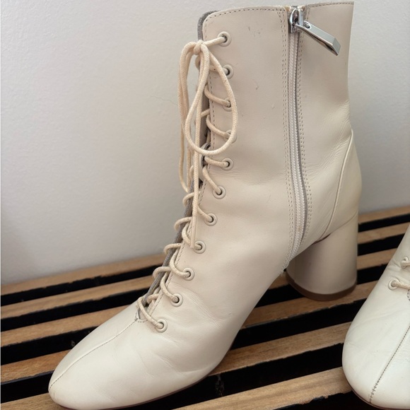 RARE ✨ Zara Cream Lace-Up Leather Ankle Boots - Picture 6 of 9